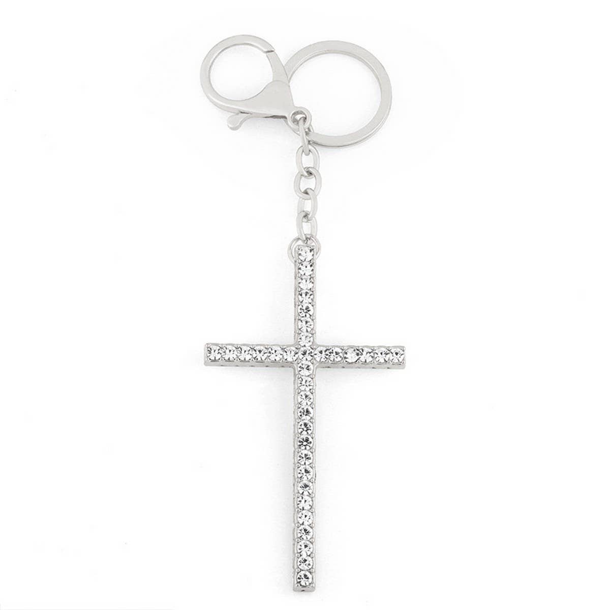 SHINY RHINESTONE CROSS KEYCHAIN PENDANT
