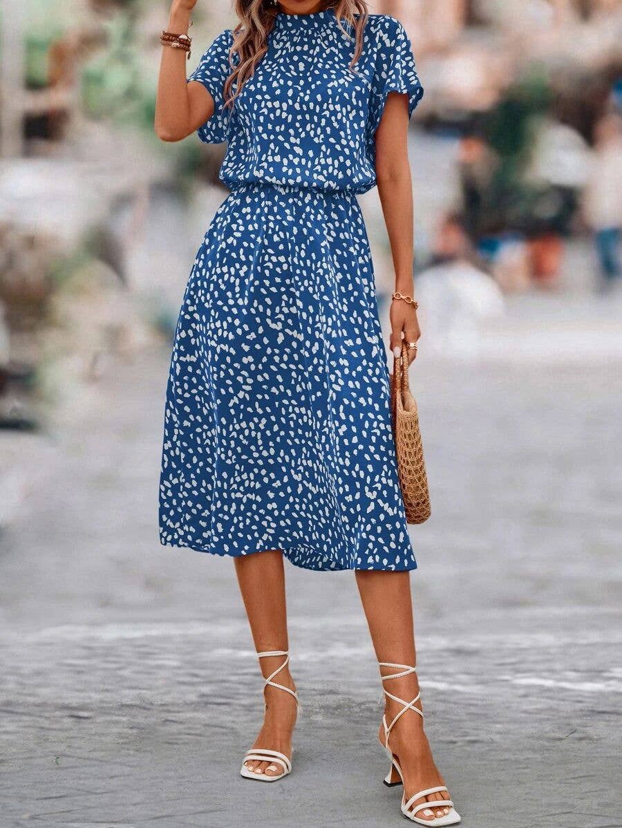 Printed, fashion and simple semi-high-neck dress