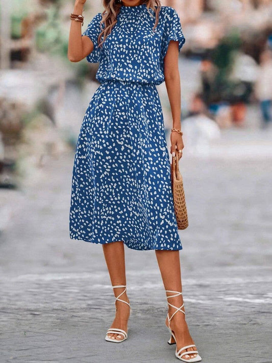 Printed, fashion and simple semi-high-neck dress