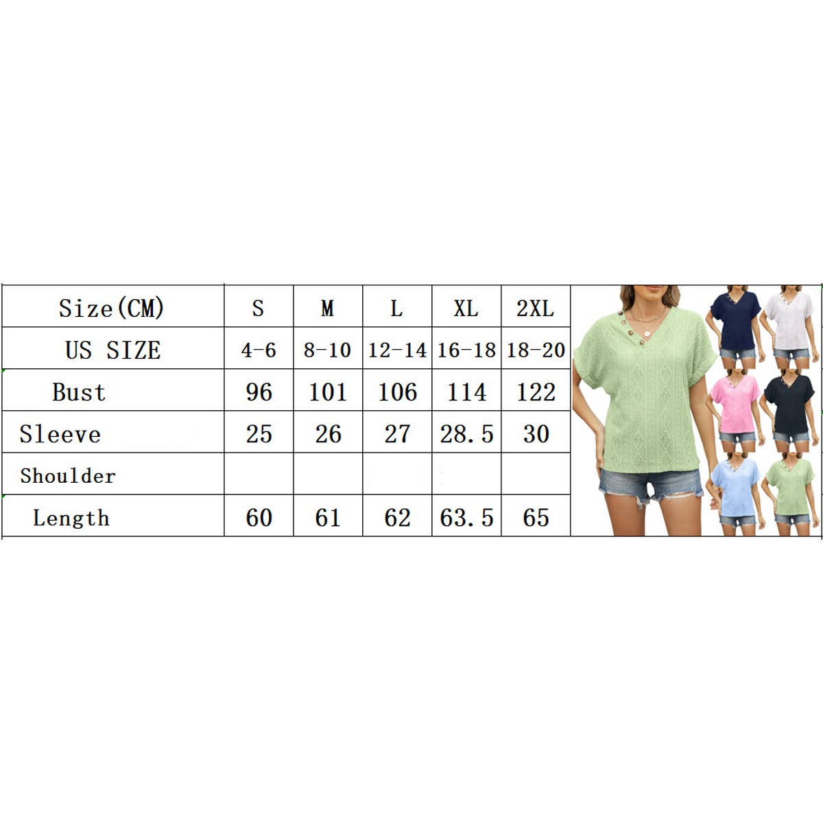 V-neck jacquard loose cutout button T-shirt