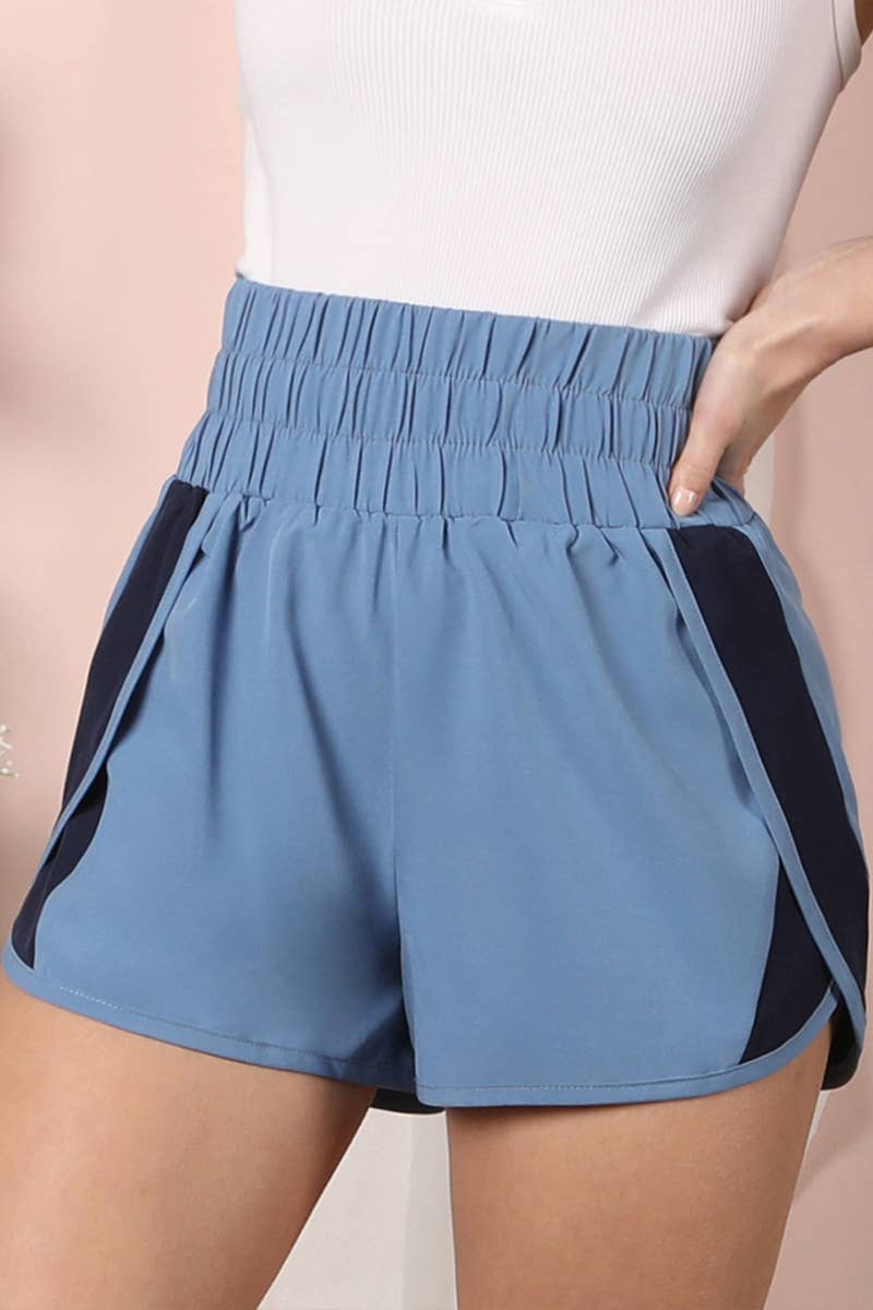 CWBSP136_High Waistband with Contrast Detail Comfy Shorts