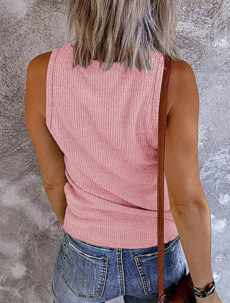 SOLID COLOR V-NECK BREASTED SLIM-FIT KNIT VEST