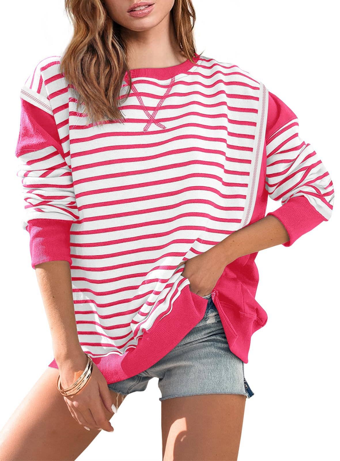 LONG SLEEVE HOODIE WITH MATCHING STRIPES