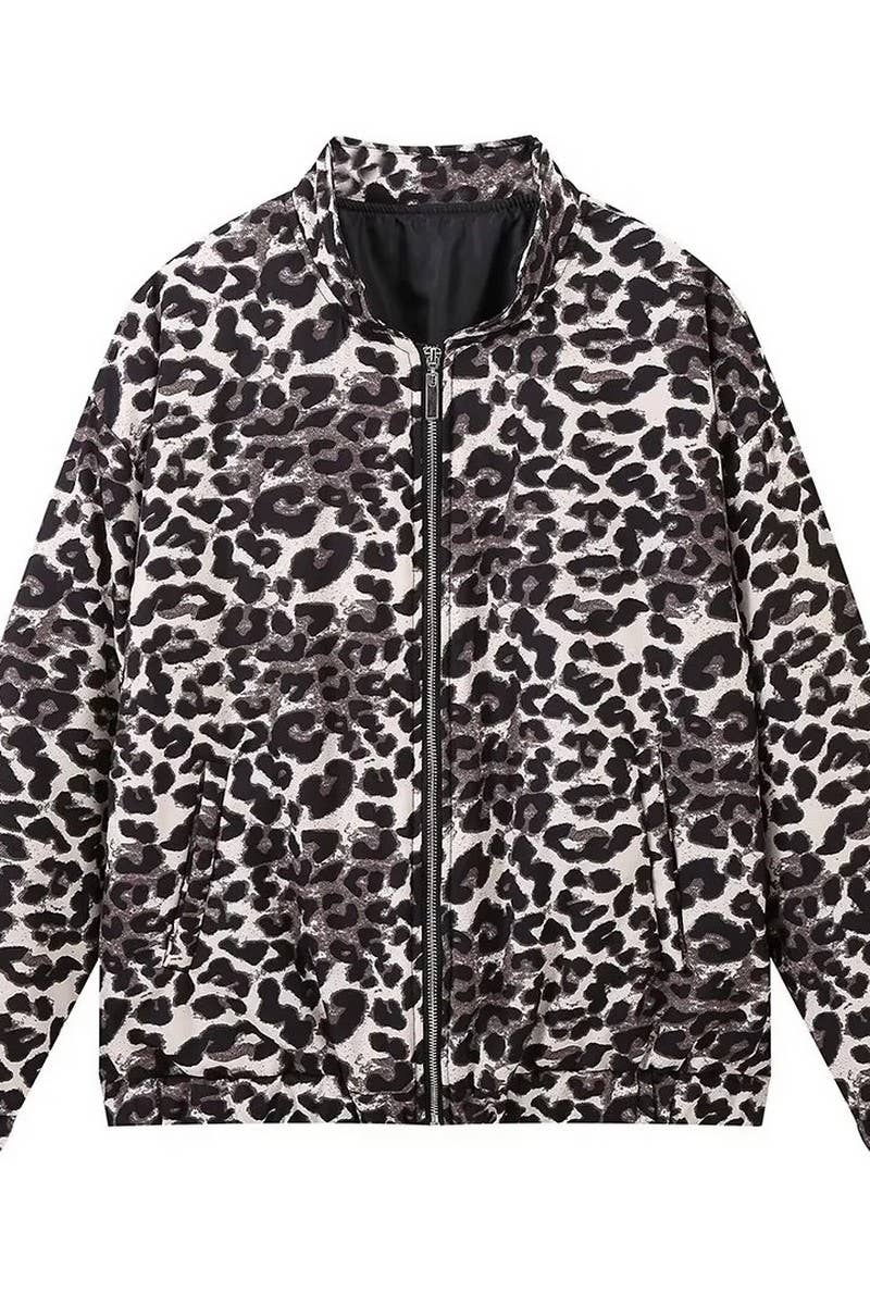 CWOCO1077_CASUAL LEOPARD PRINT ZIP-UP JACKET