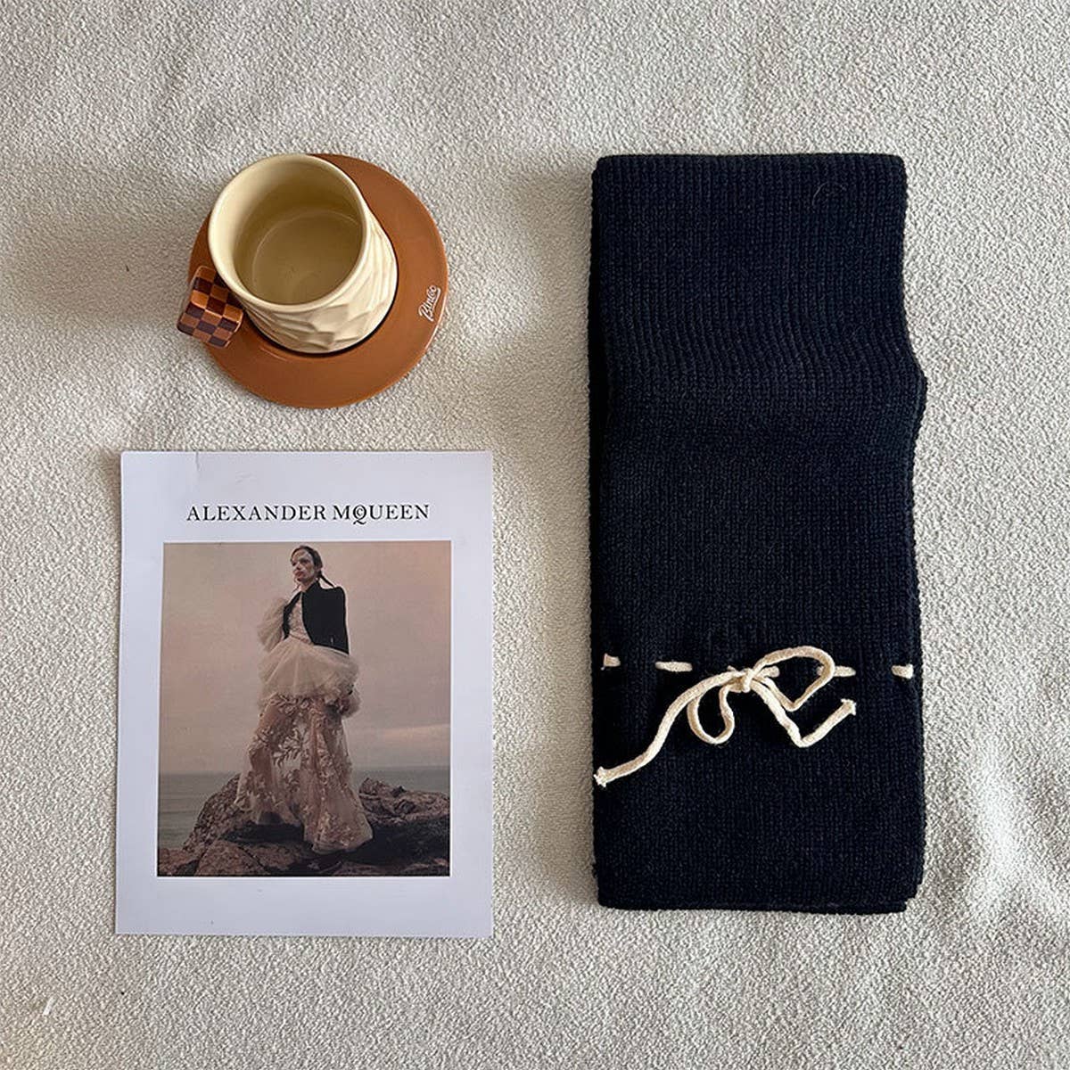 Bowknot woolen knitted solid color narrow scarf_CWASC2324