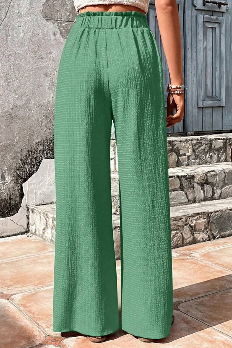 CWBMP0142_SUMMER CASUAL BUBBLE PLAID WIDE-LEG PANTS