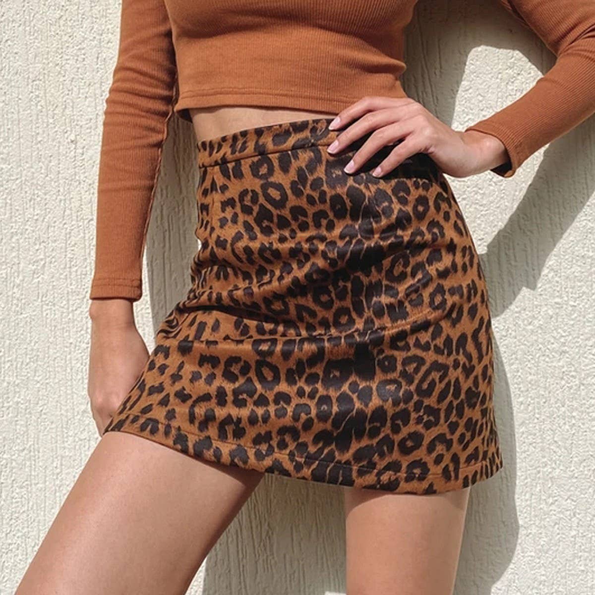 SEXY LEOPARD PRINT HIGH WAIST SUEDE HIP SKIRT
