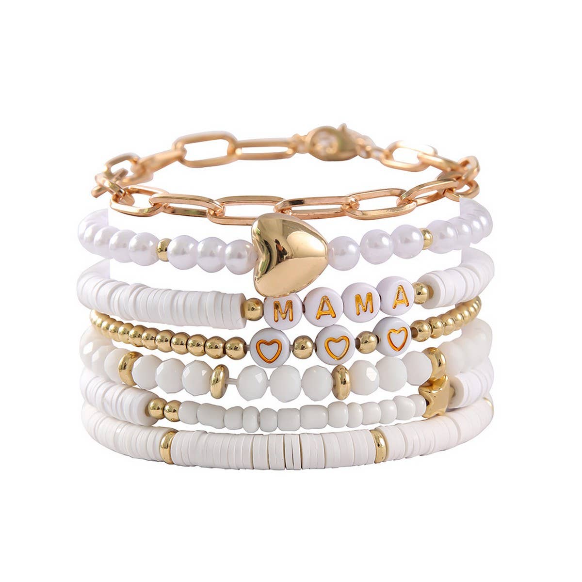 7-PIECE CLAY BRACELET SET WITH LETTER HEART PENDANT_CWMM3536