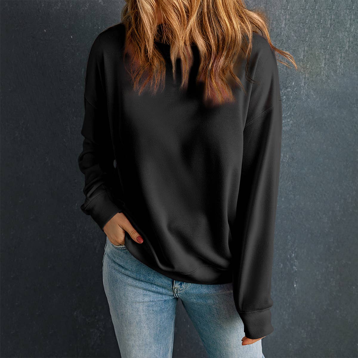 SOLID COLOR LOOSE ROUND NECK PULLOVER HOODIE