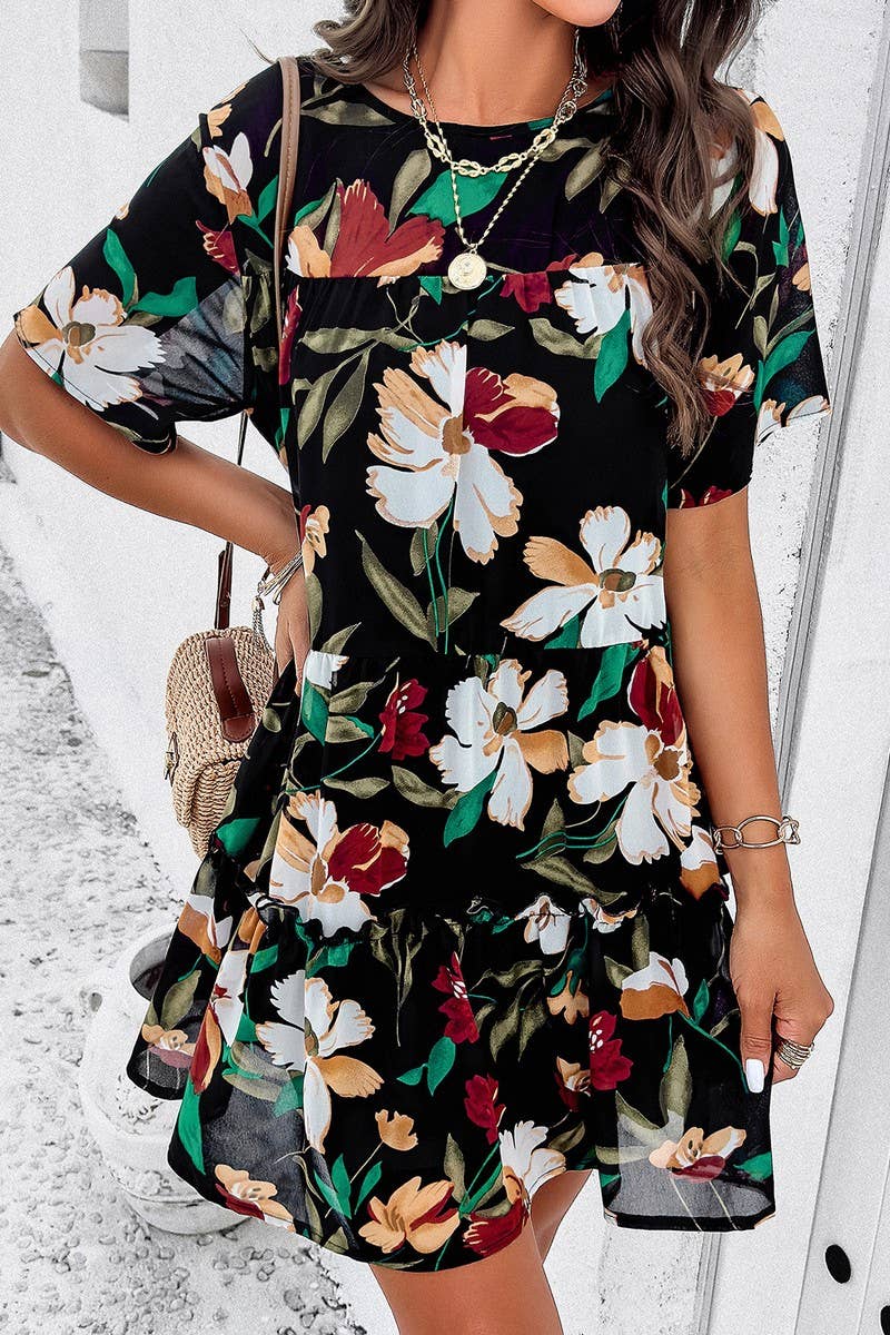 CWDSD7136_2025 LEISURE HOLIDAY PRINT SHORT SLEEVE DRESS