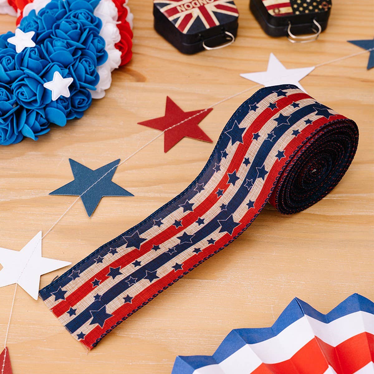 CWMM10223_USA FLAG RIBBON RED WHITE BLUE  PARTY DECOR