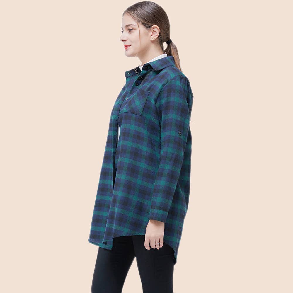 LONG CASUAL PLAID SHIRT LONG SLEEVE SHIRT WOMEN