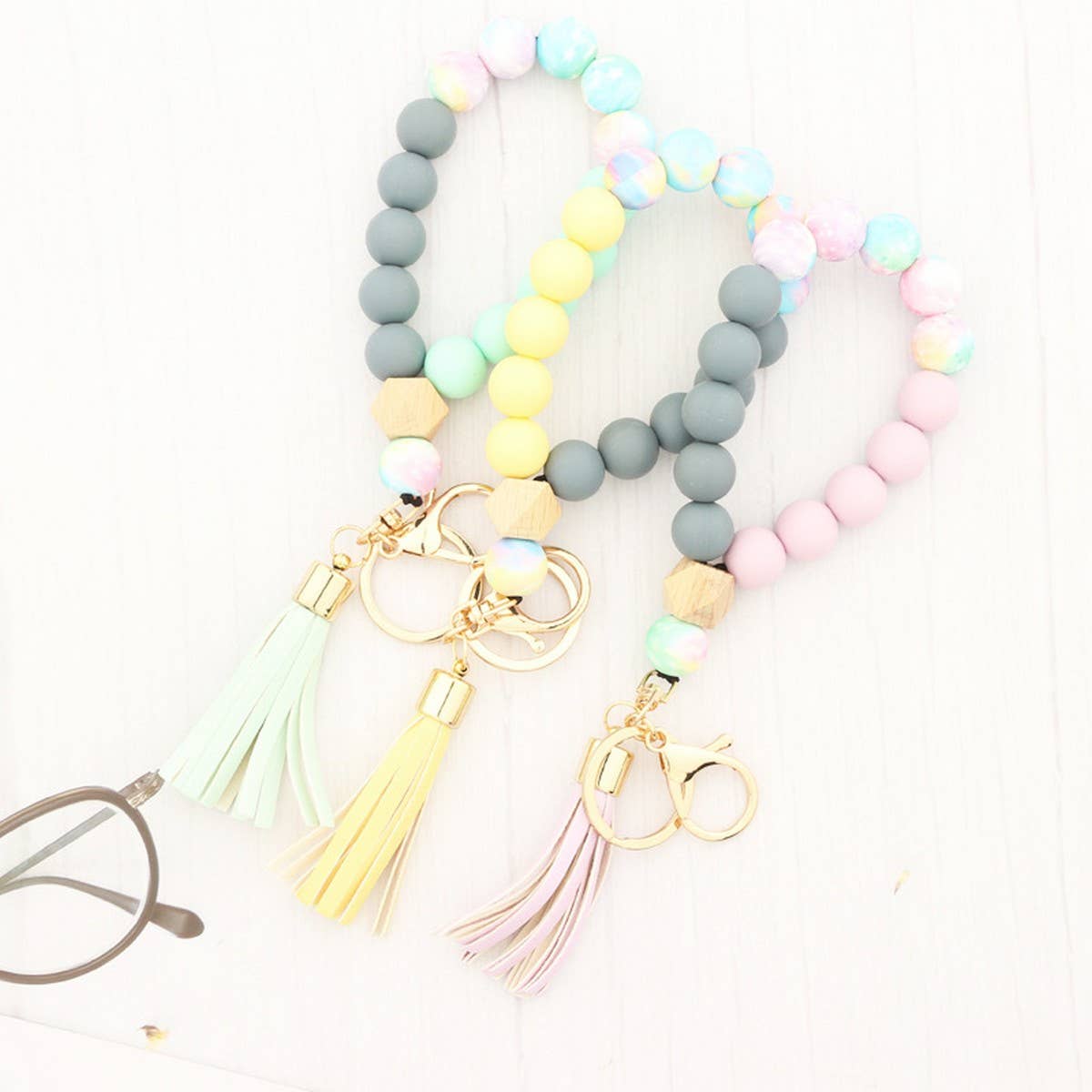 Beech Wood & Silicone Bead Wristlet Keychain_CWMM7006