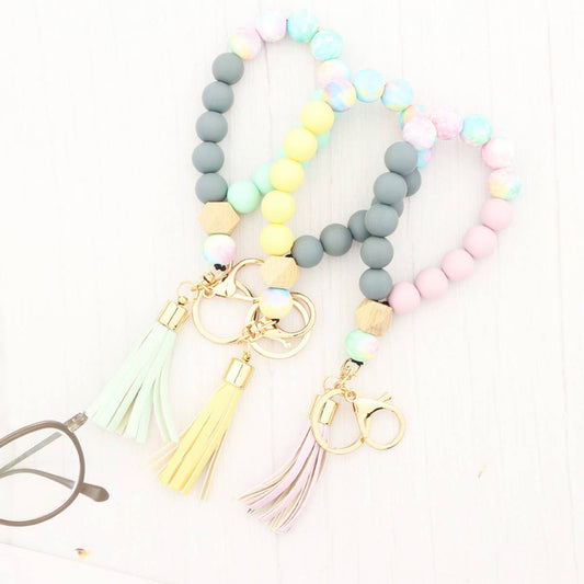 Beech Wood & Silicone Bead Wristlet Keychain_CWMM7006