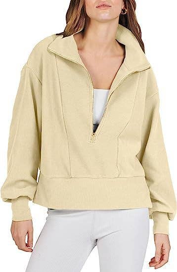 SOLID LONG-SLEEVED HOODIE WITH HALF ZIP COLLAR