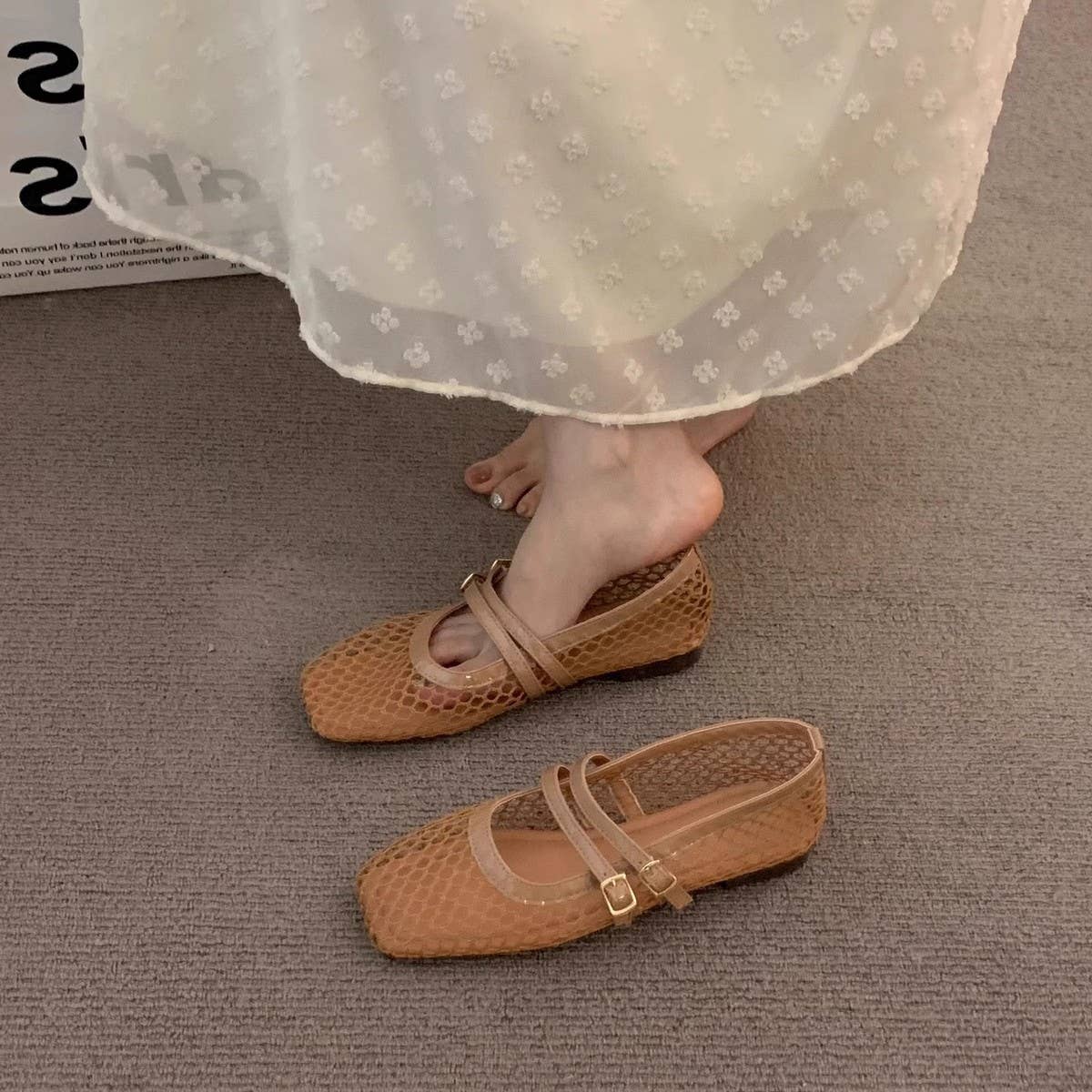 Black Mesh Mary Jane Sandals for Women_CWSHF0091