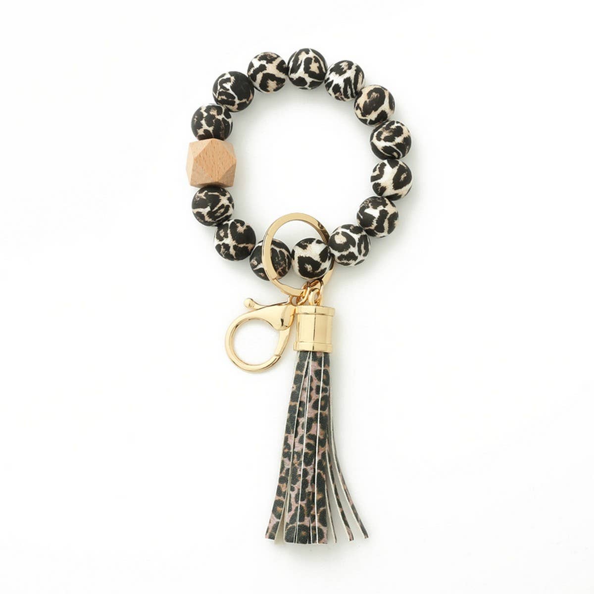 Leopard Print Silicone Bead Bracelet Keychain