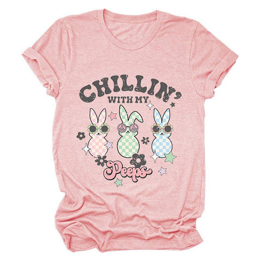 EASTER CUTE BUNNY LOOSE COMFORT SHORT SLEEVE TEES_CWTTS0867