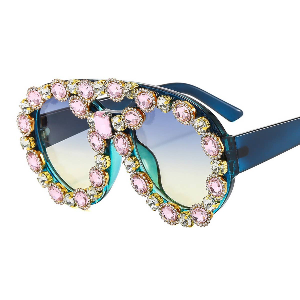 LARGE CONTRAST OVAL LUXURY EMERALD SUNGLASSES