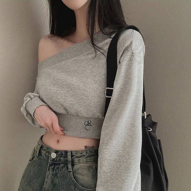 SLOPING NECK OFF-THE-SHOULDER LOOSE HOODIE