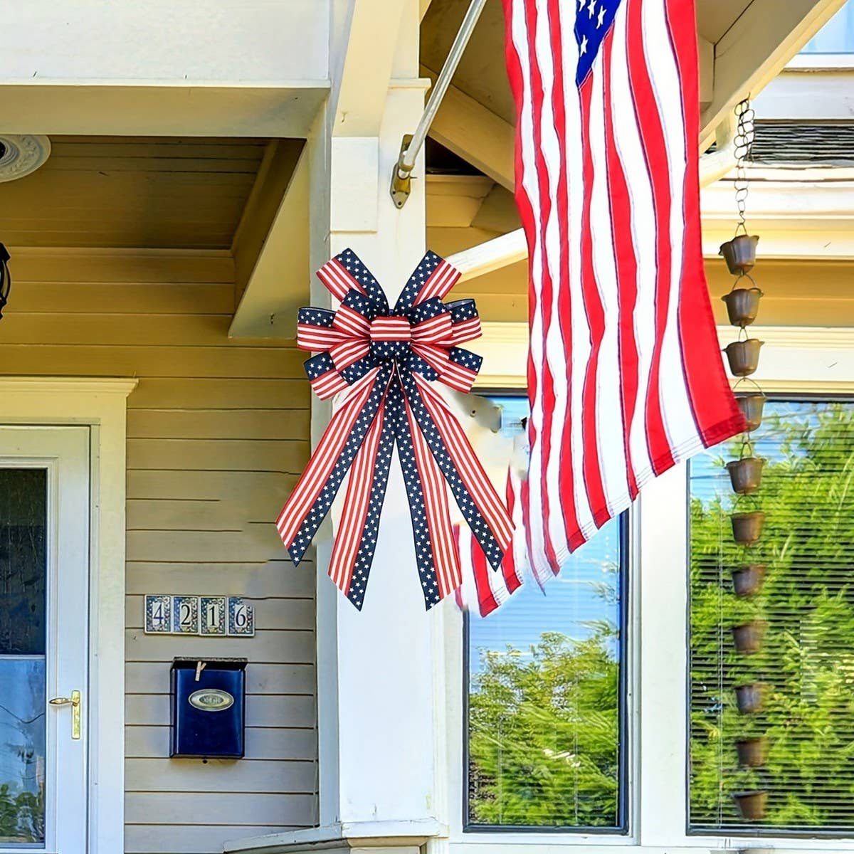 CWMM10250_4TH OF JULY PATRIOTIC BURLAP BOW USA FLAG DECOR