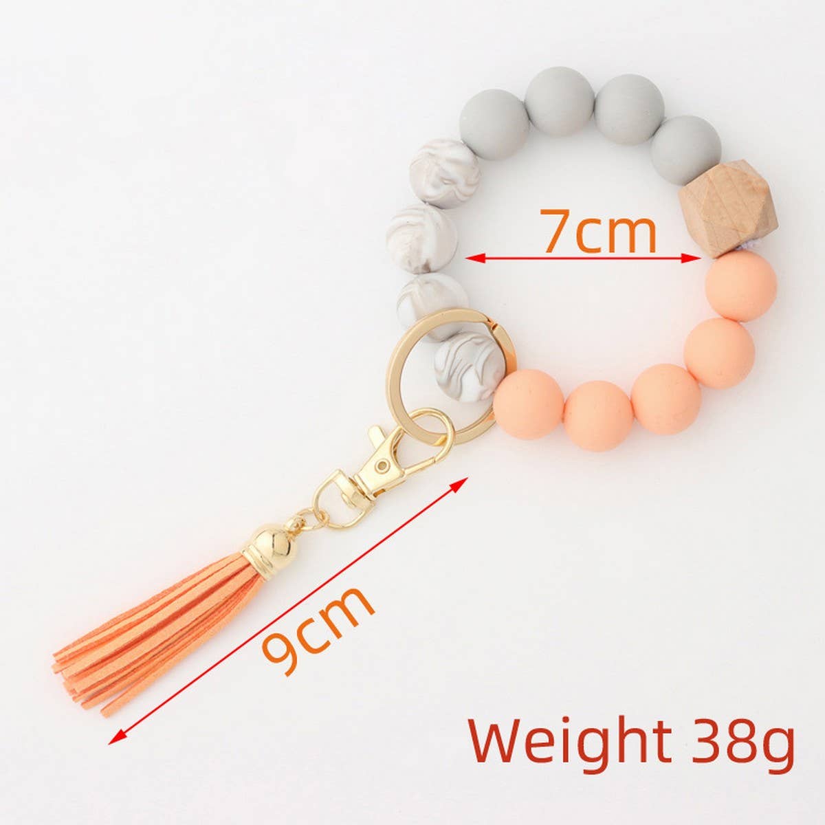 Tassel Bead Keychain Bracelet with Silicone Beads