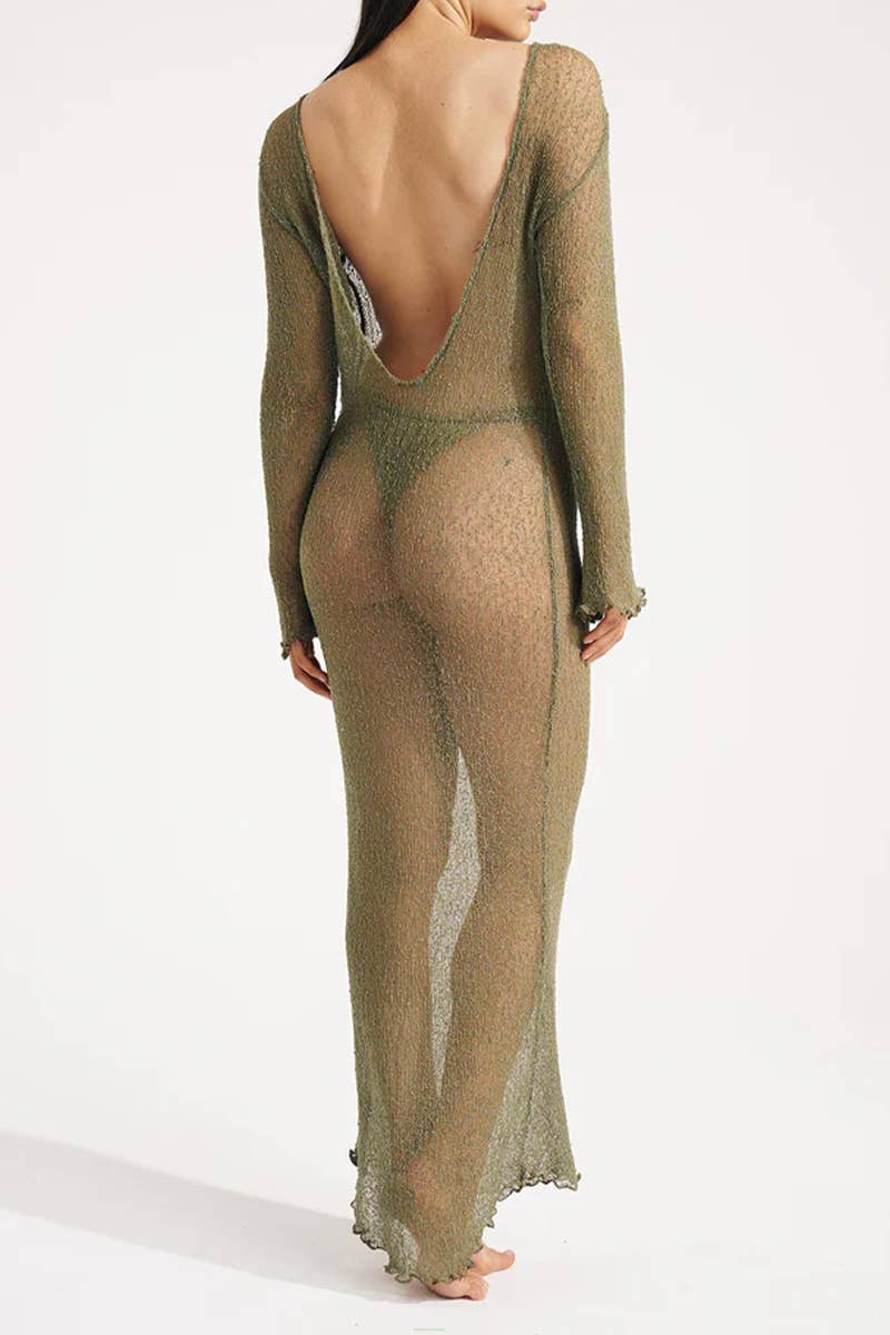 CWDMD5308_SLIM FIT HOLLOW OUTERWEAR KNITTED DRESS BLOUSE