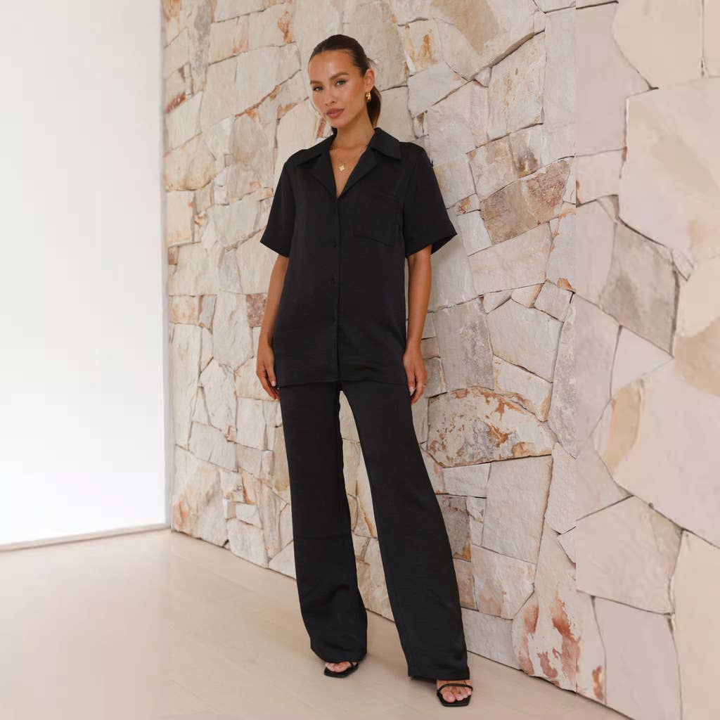 Solid color short sleeve loungewear set