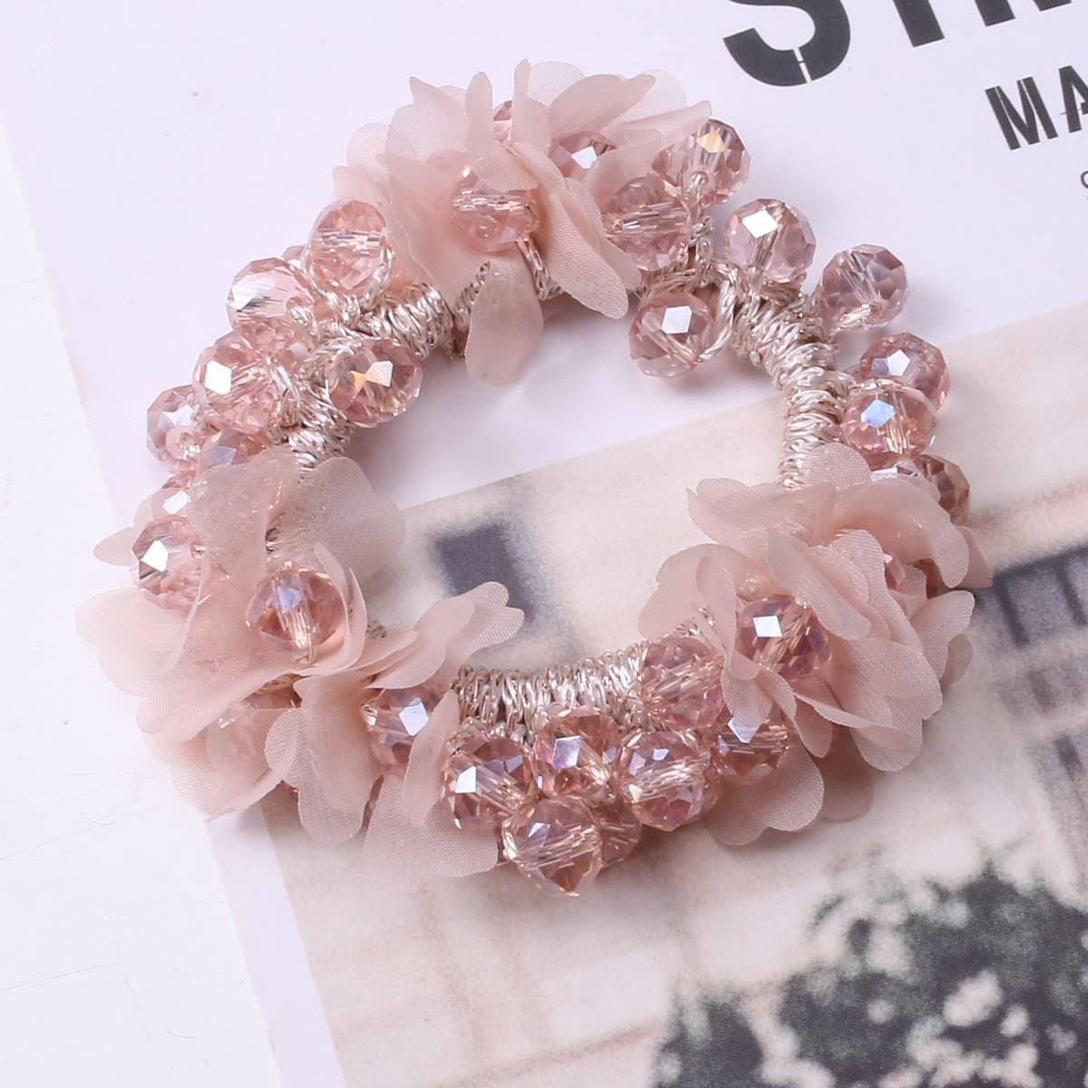 Cute Crystal Heart Organza Elastic Hair Tie