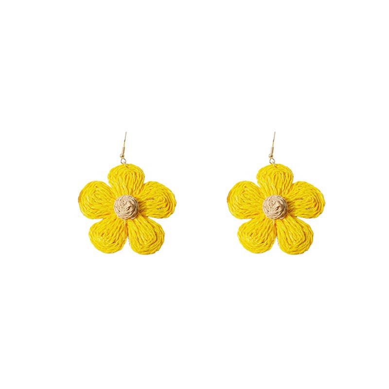 Woven raffia grass exaggerated flower earrings