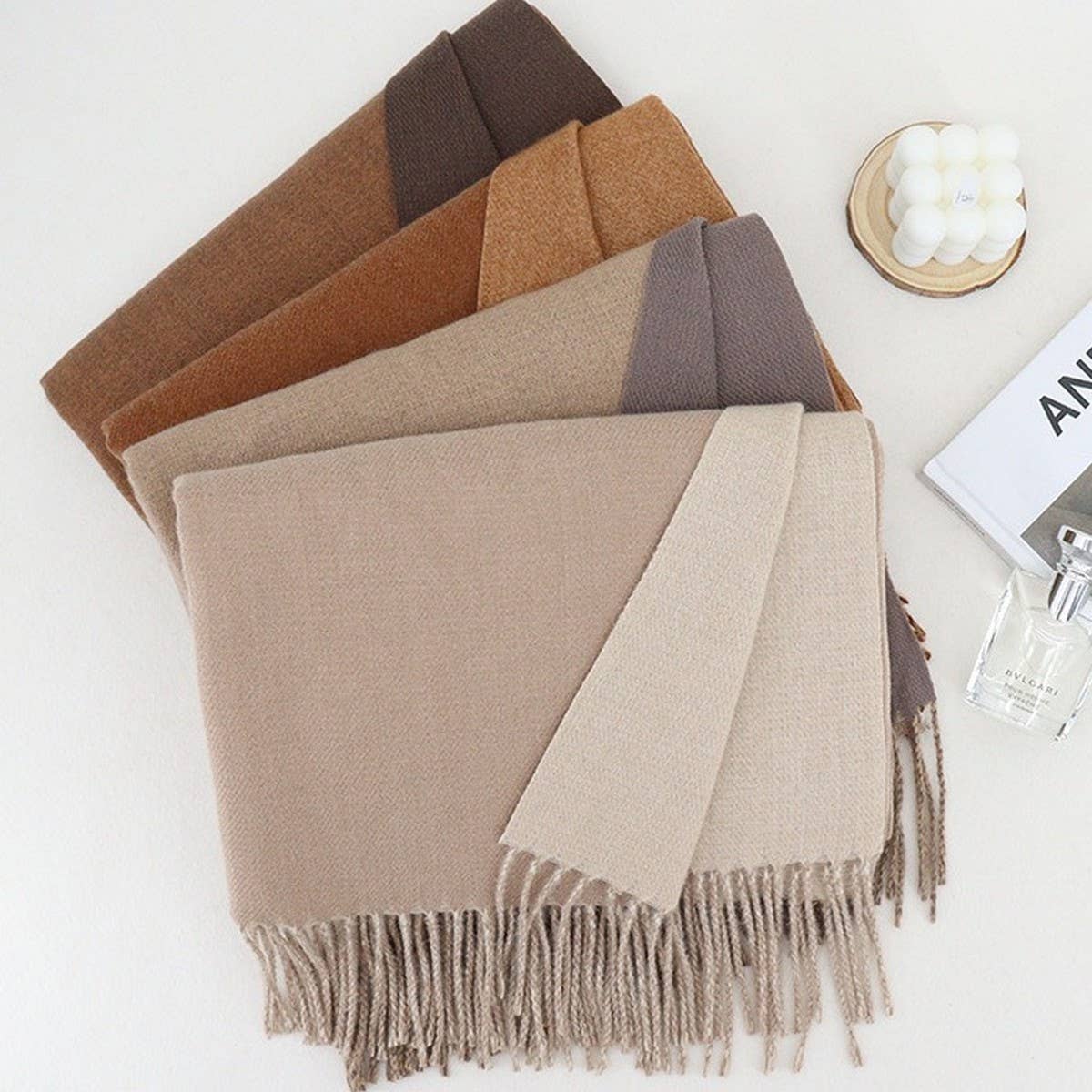 Two-Tone Faux Cashmere Scarf - Stylish Warm Fall