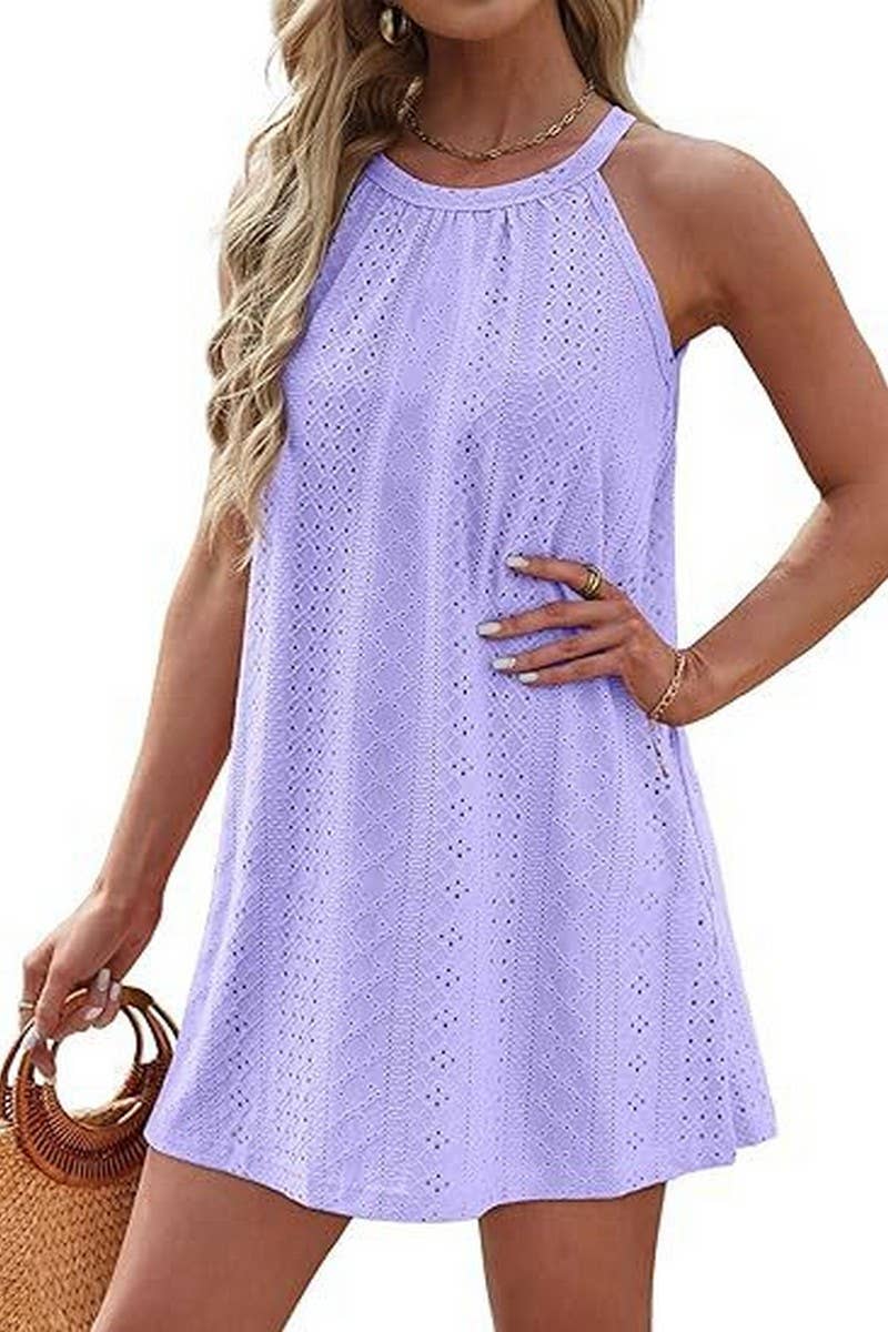 CWDHL0335_HALTERNECK SLEEVELESS SOLID COLOR TANK DRESS