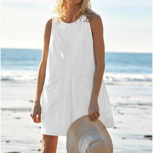 Loose casual backless sleeveless romper