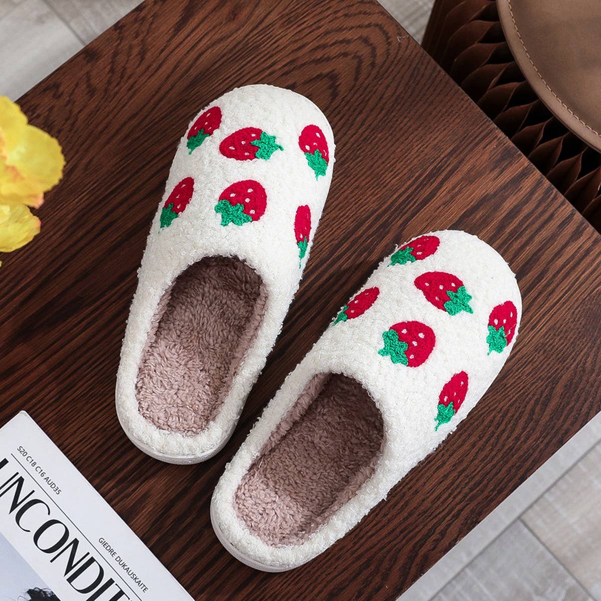 WARM WINTER STRAWBERRY SOFT-SOLED COTTON SLIPPERS