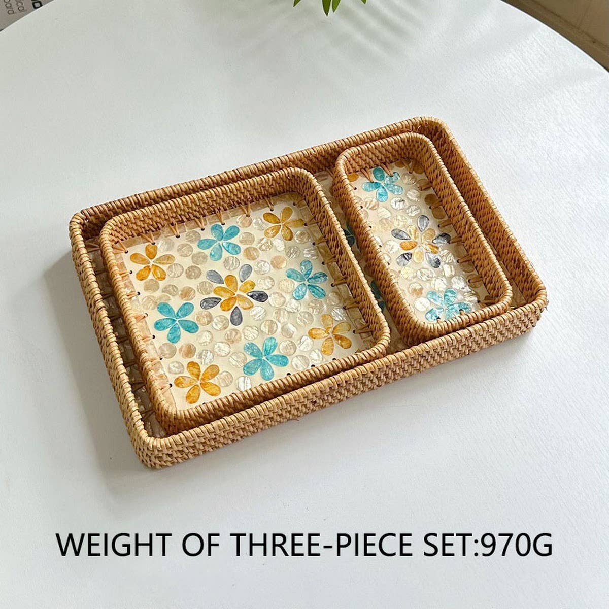 RATTAN COLORFUL SHELL FRUIT TRAY THREE-PIECE SET_CWMM4393