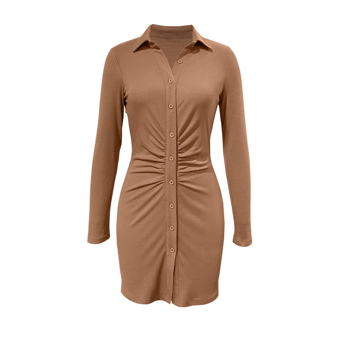 LAPEL SINGLE BREASTED WAIST KNIT DRESS