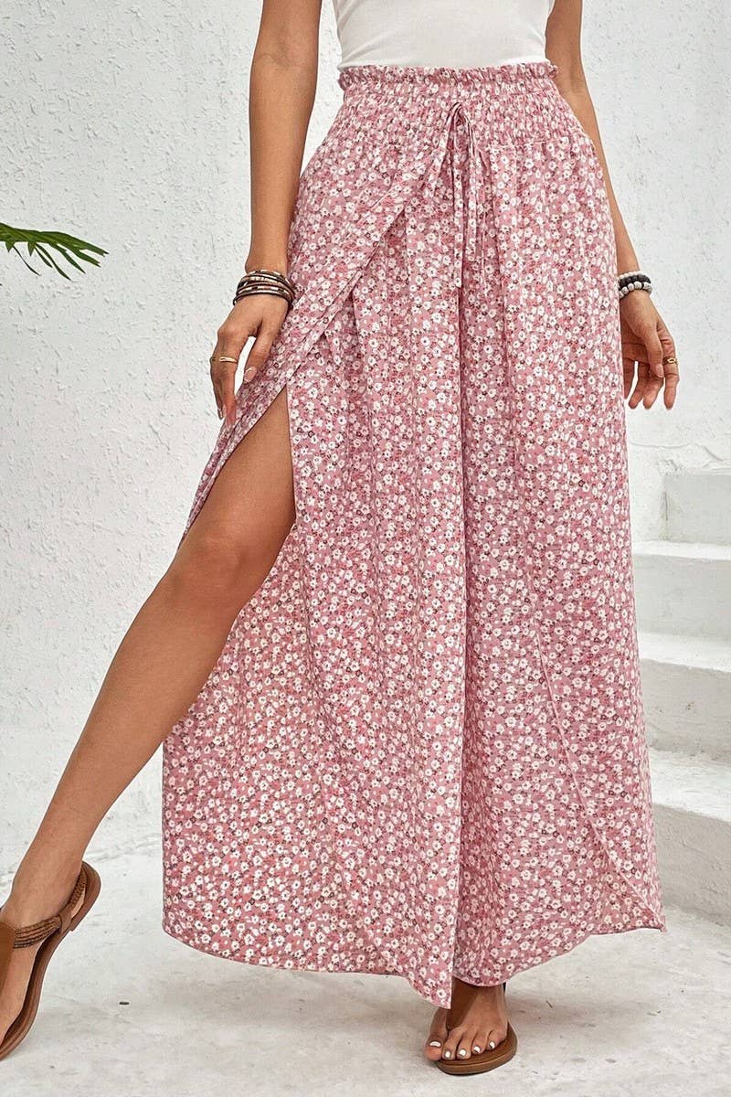 CWBLP1882_SUMMER FASHION FLORAL SIDE SLIT WIDE LEG CULOTTES