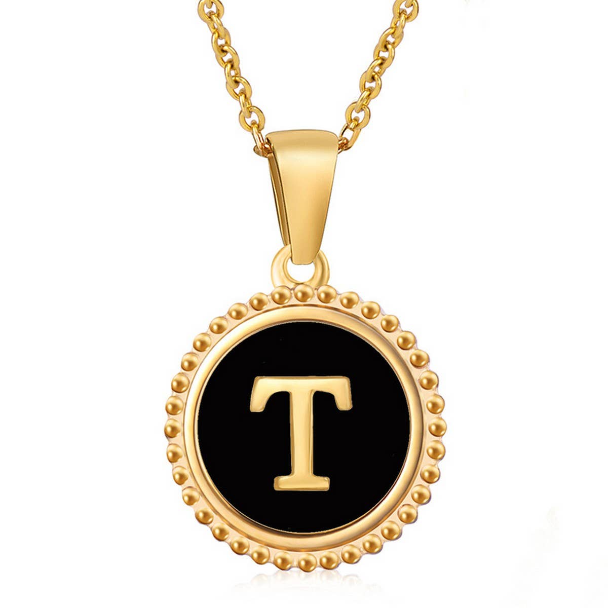 CWAJE1941_Simple Round Black Shell Letter Necklace