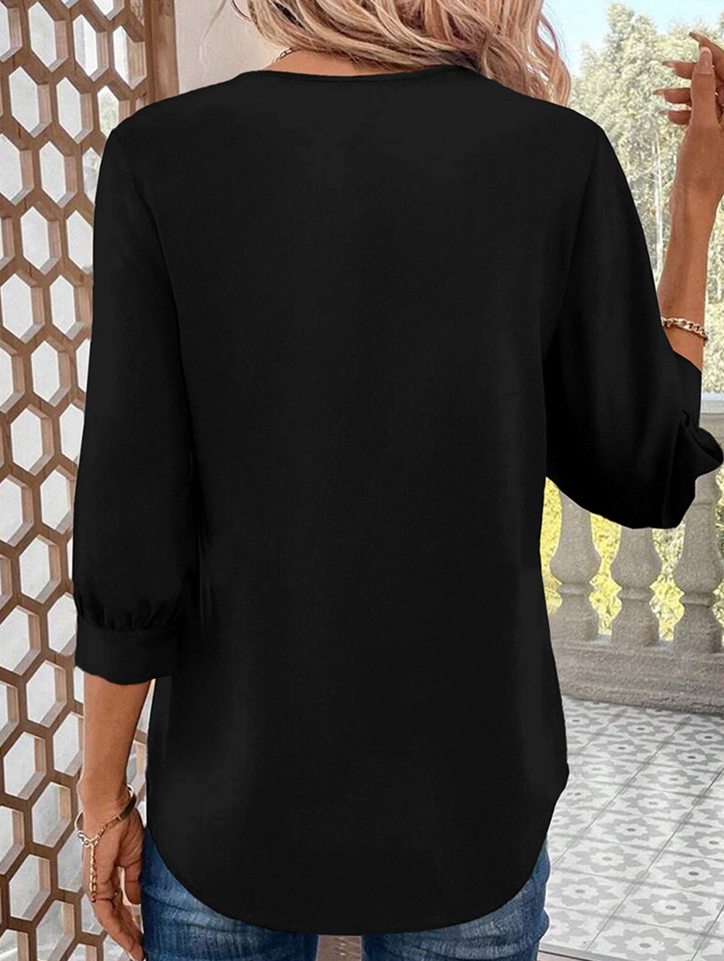 Commuting solid color V-neck chiffon blouse