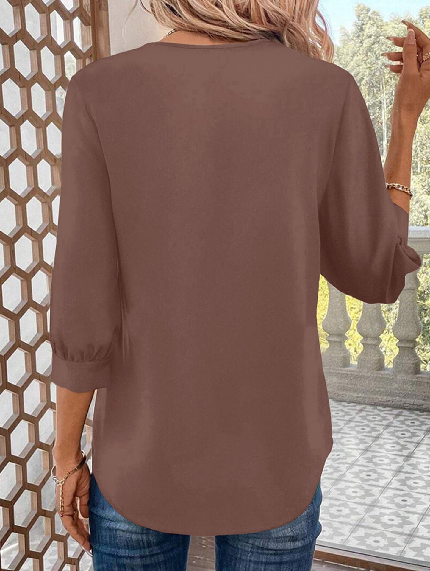 Commuting solid color V-neck chiffon blouse