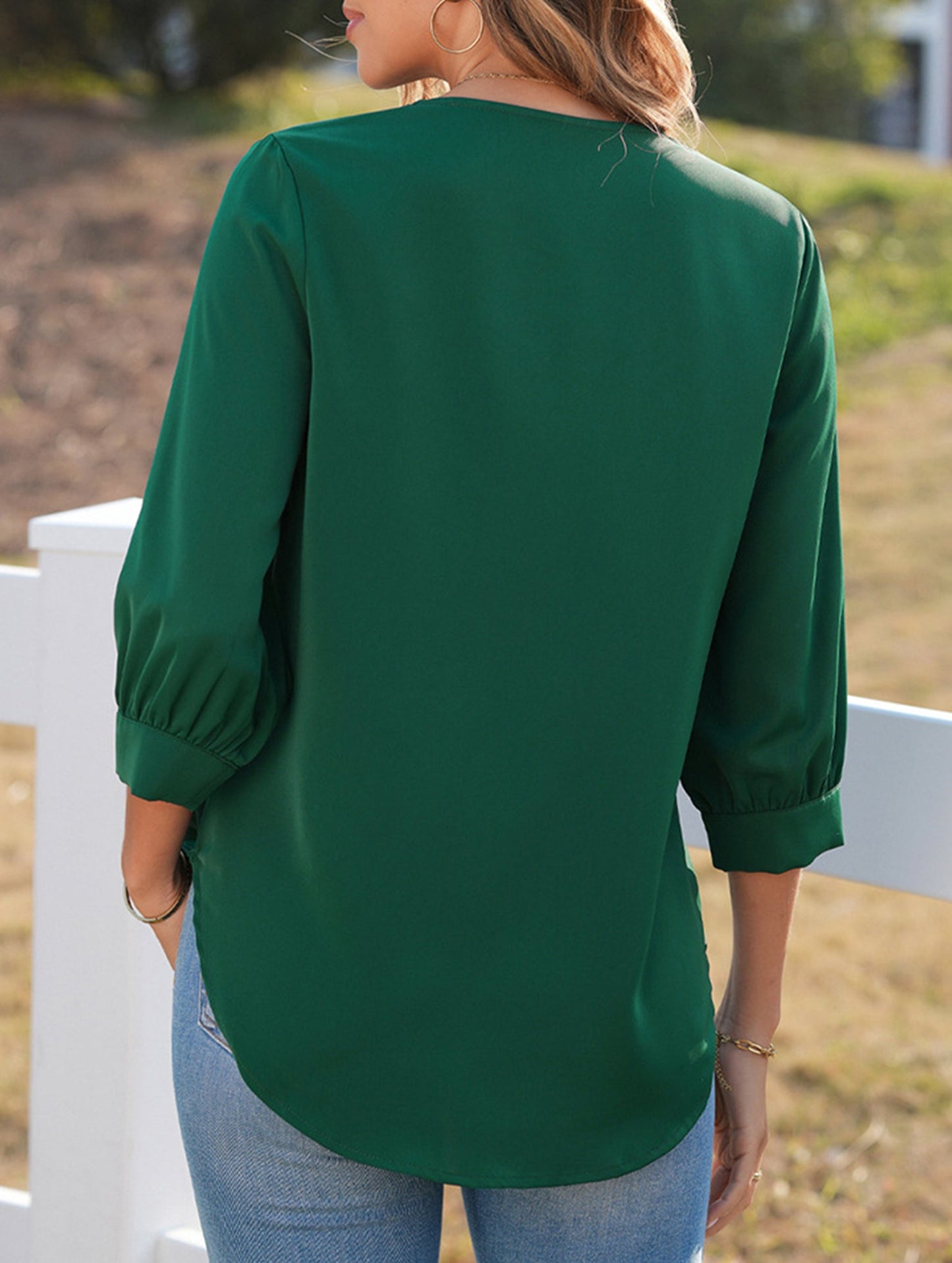 Commuting solid color V-neck chiffon blouse