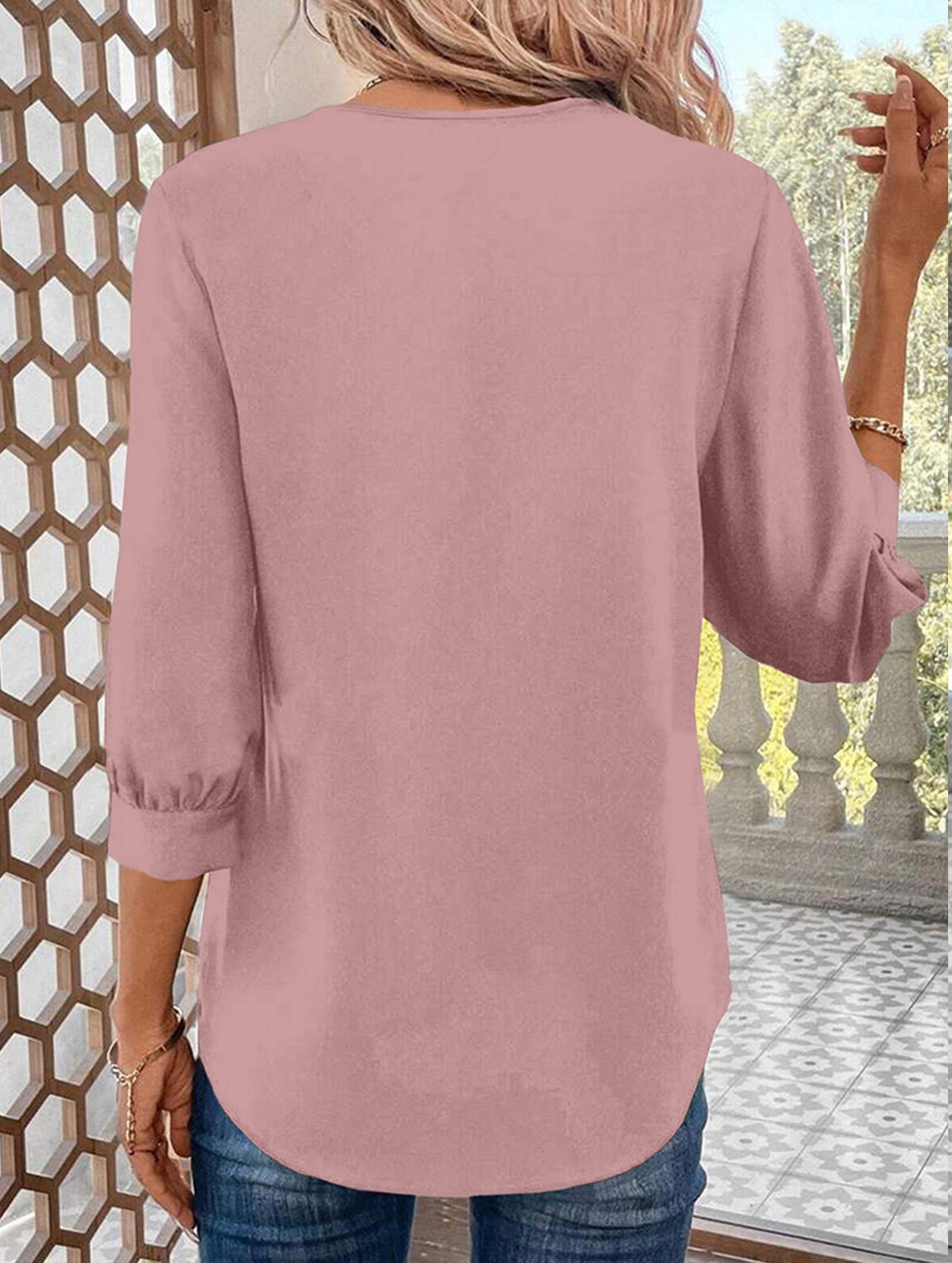 Commuting solid color V-neck chiffon blouse