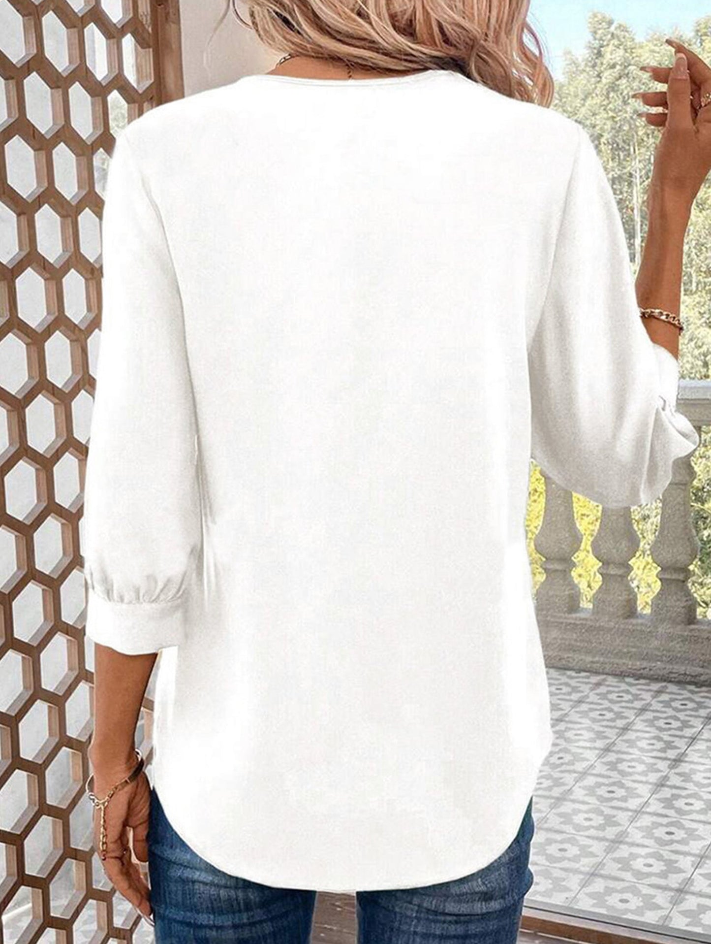 Commuting solid color V-neck chiffon blouse