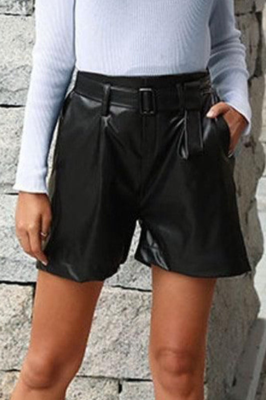 LEATHER CASUAL SHORT PANTS WITH SIDE POCKETS