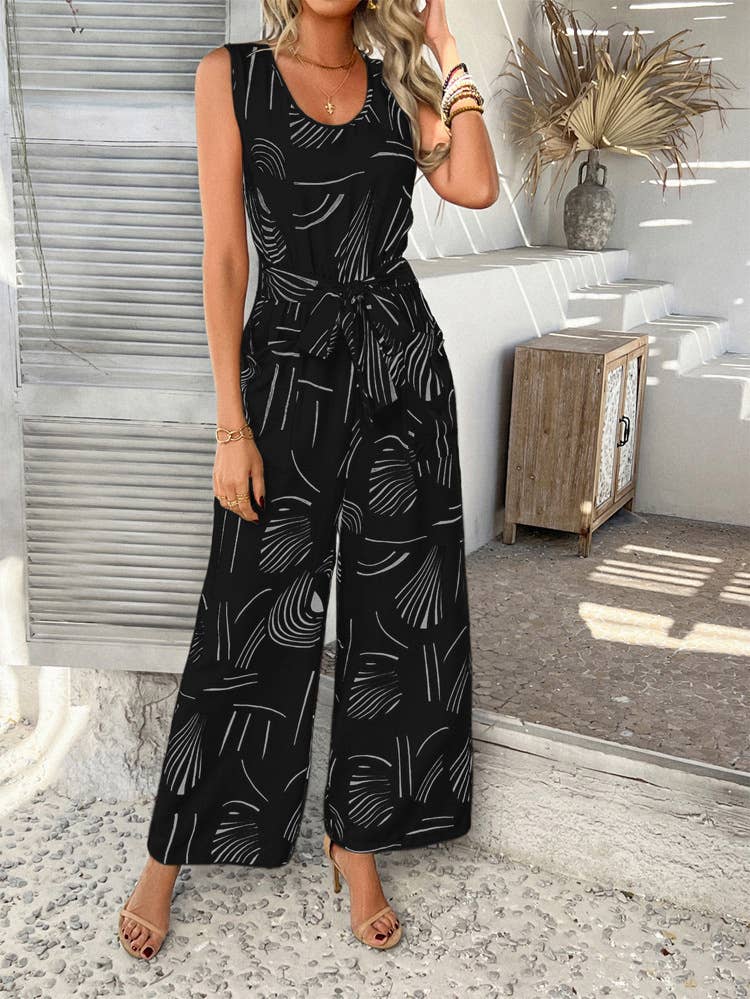 Rayon printed pants with high-waisted pockets