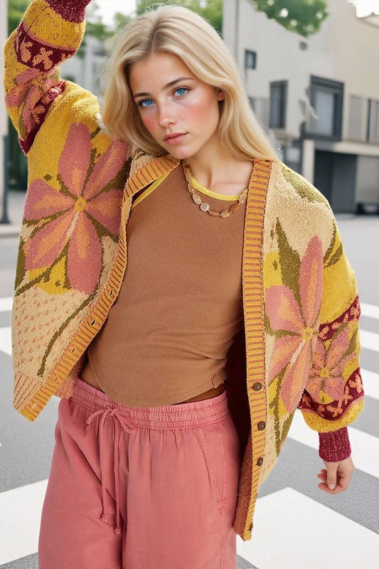 CWOSWL07741_2025 ABSTRACT PRINT COLLARED LOOSE KNIT SWEATER