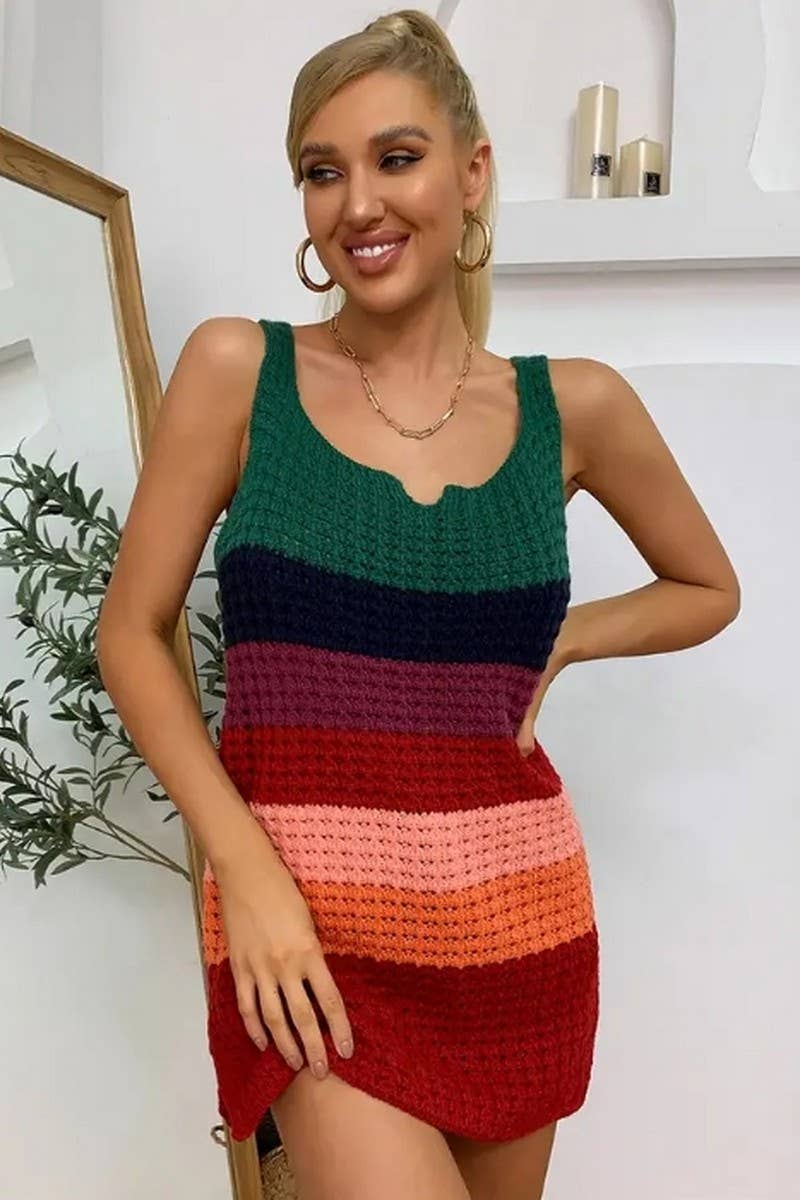 CWDMD4838_FASHIONABLE RAINBOW LOOSE TANK TOP