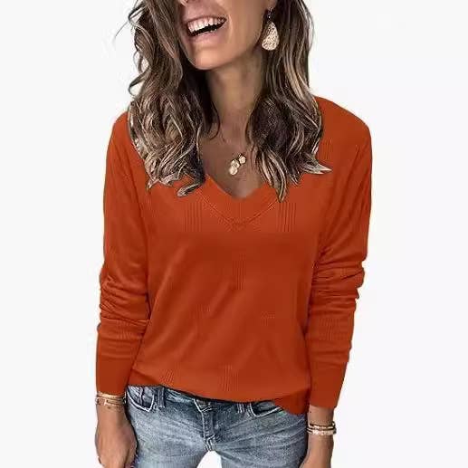 SOLID COLOR RIB V-NECK LONG SLEEVE SWEATER
