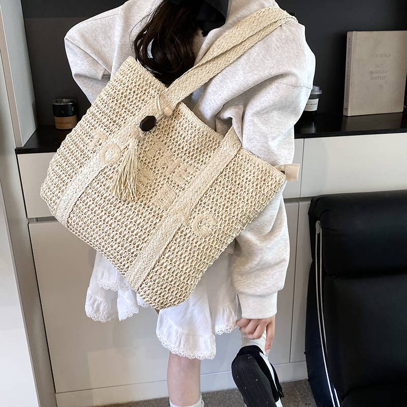 Fashionable tassel personalized casual woven bag