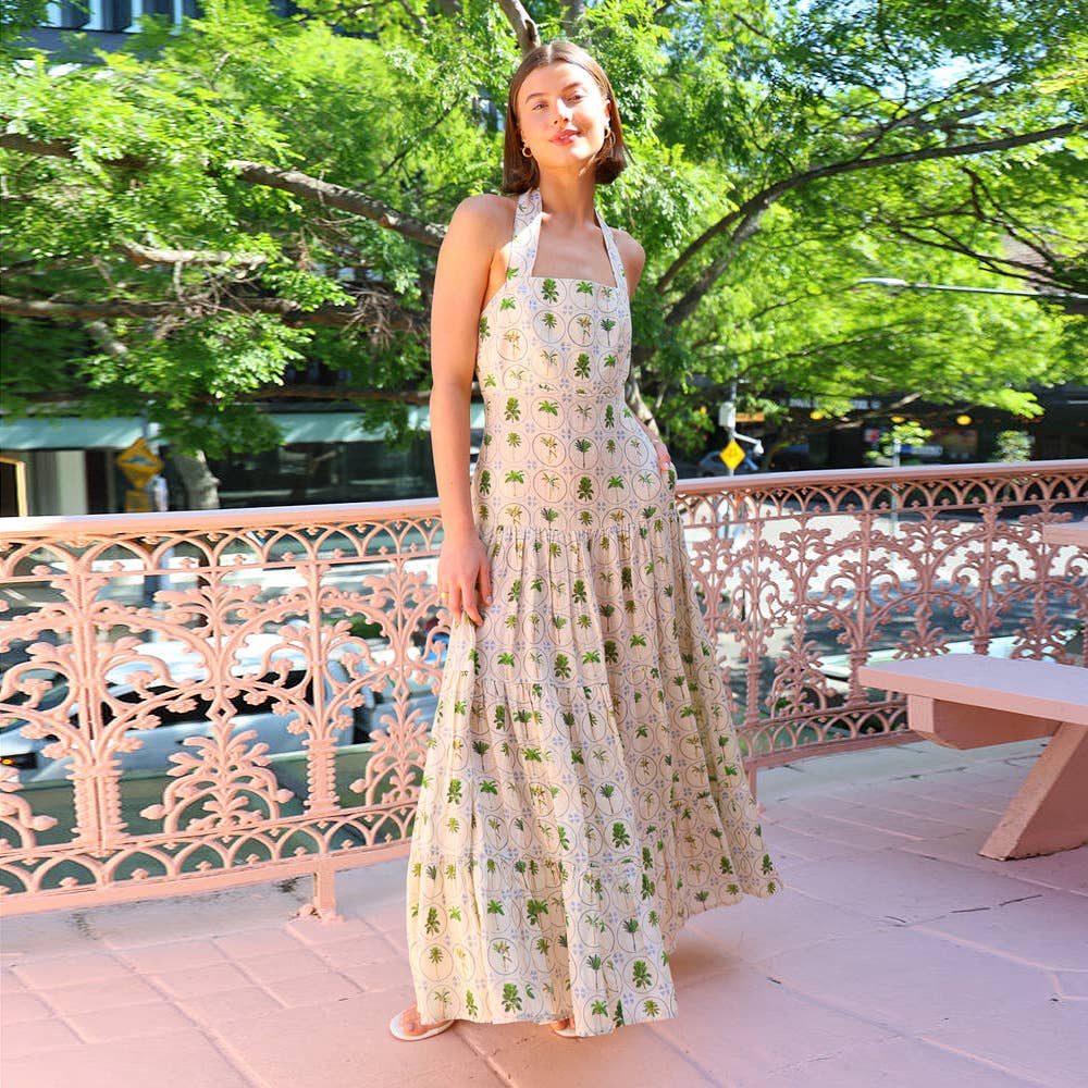 Sexy halter print sleeveless halter long dress